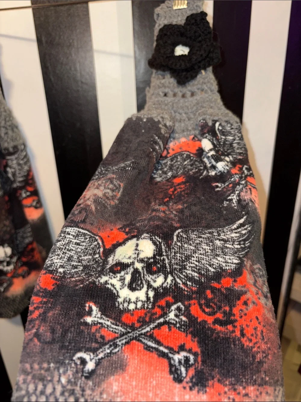 Handmade Crochet Top Skull Kitchen Towel Halloween Bikercore Man Cave Home Bar